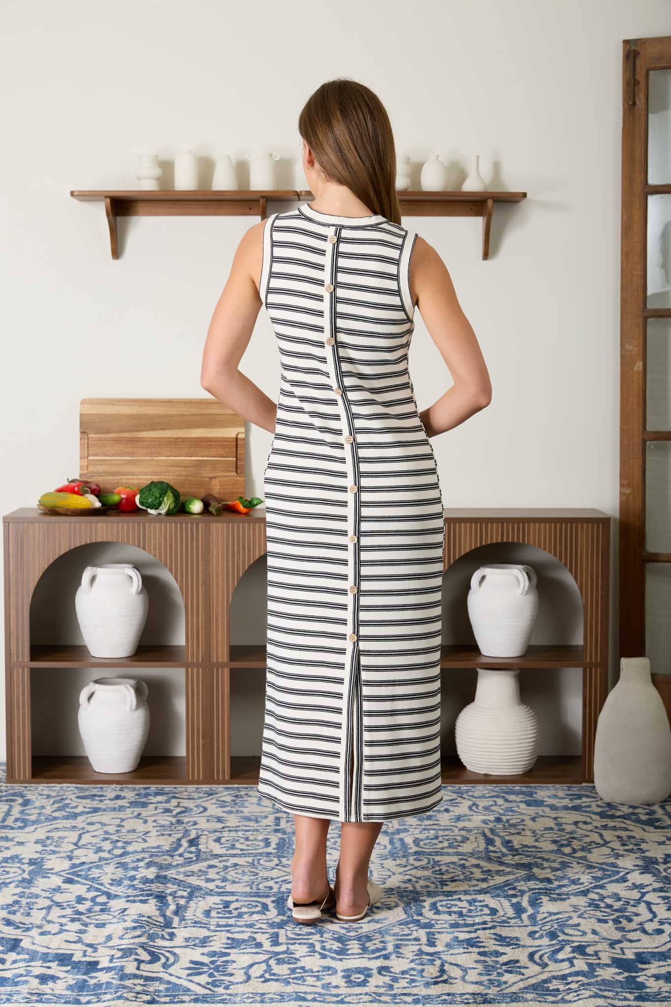 BLU PEPPER - STRIPE BACK BUTTON TANK KNIT MIDI DRESS - 926 West