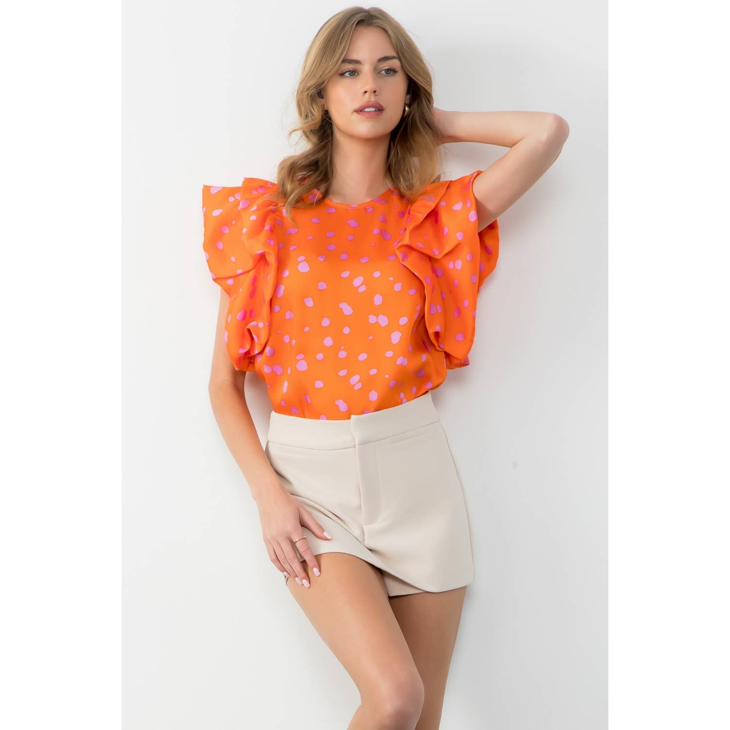 Flutter Sleeve Dotted Top 926 WEST