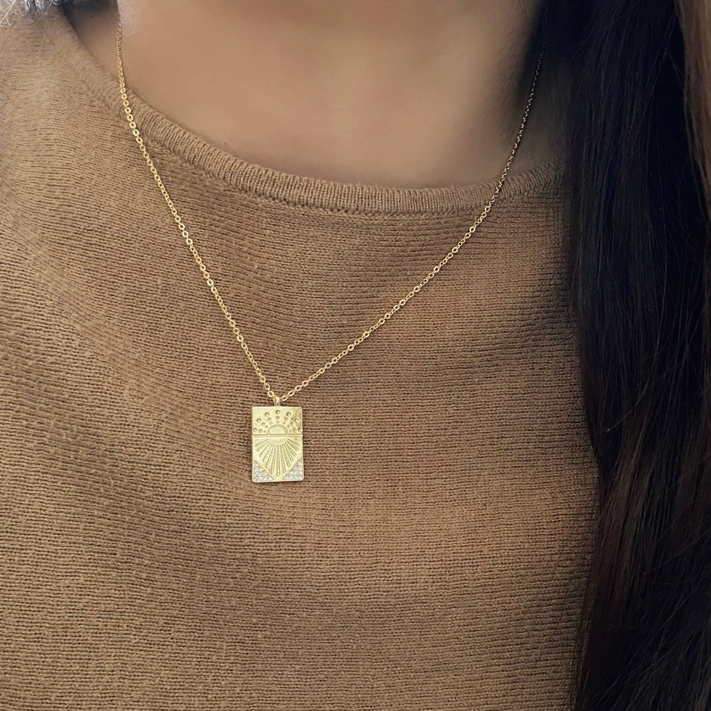 Sun Medallion Charm Pendant Necklace | 18K Gold Filled
