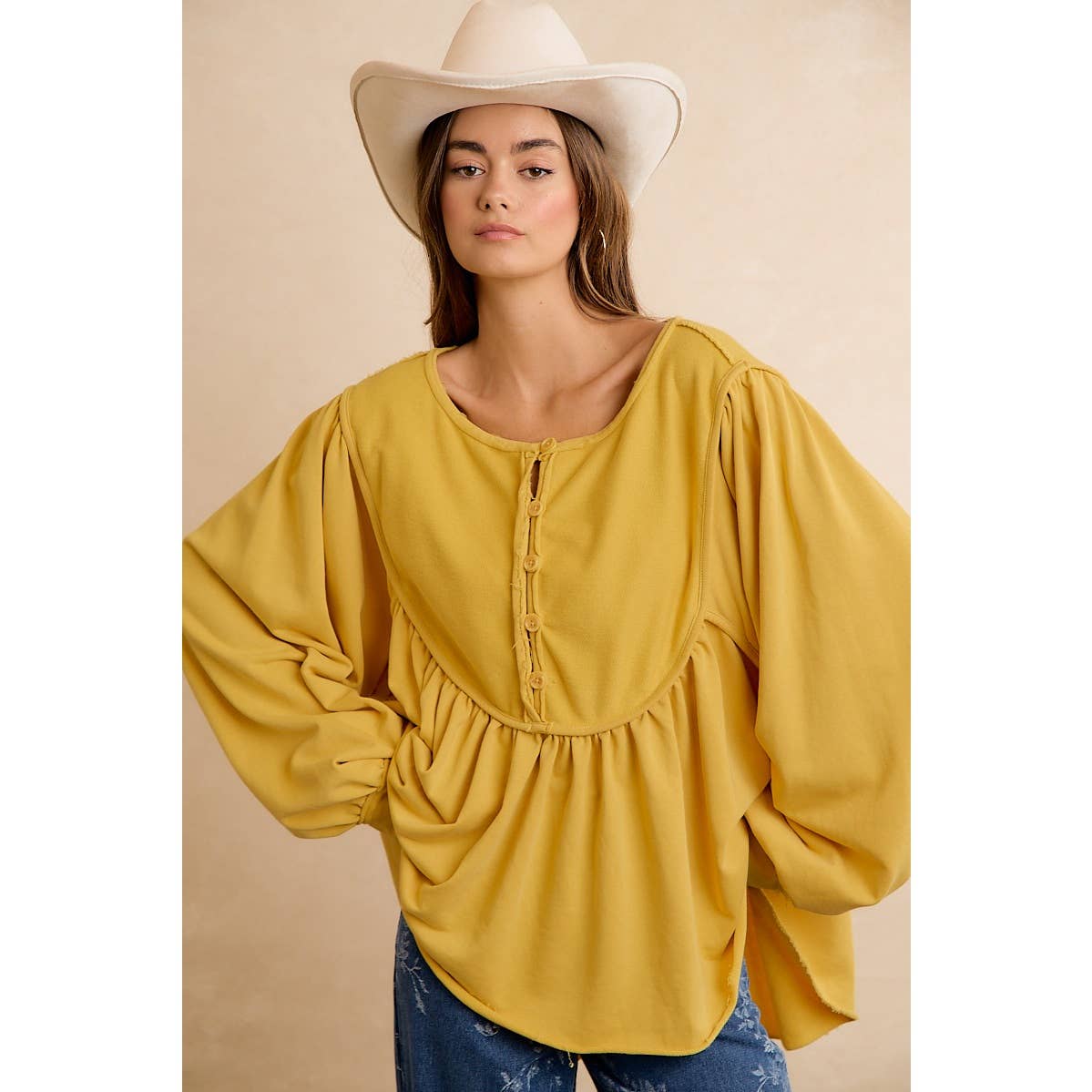 Vintage Mustard Peplum Sweatshirt