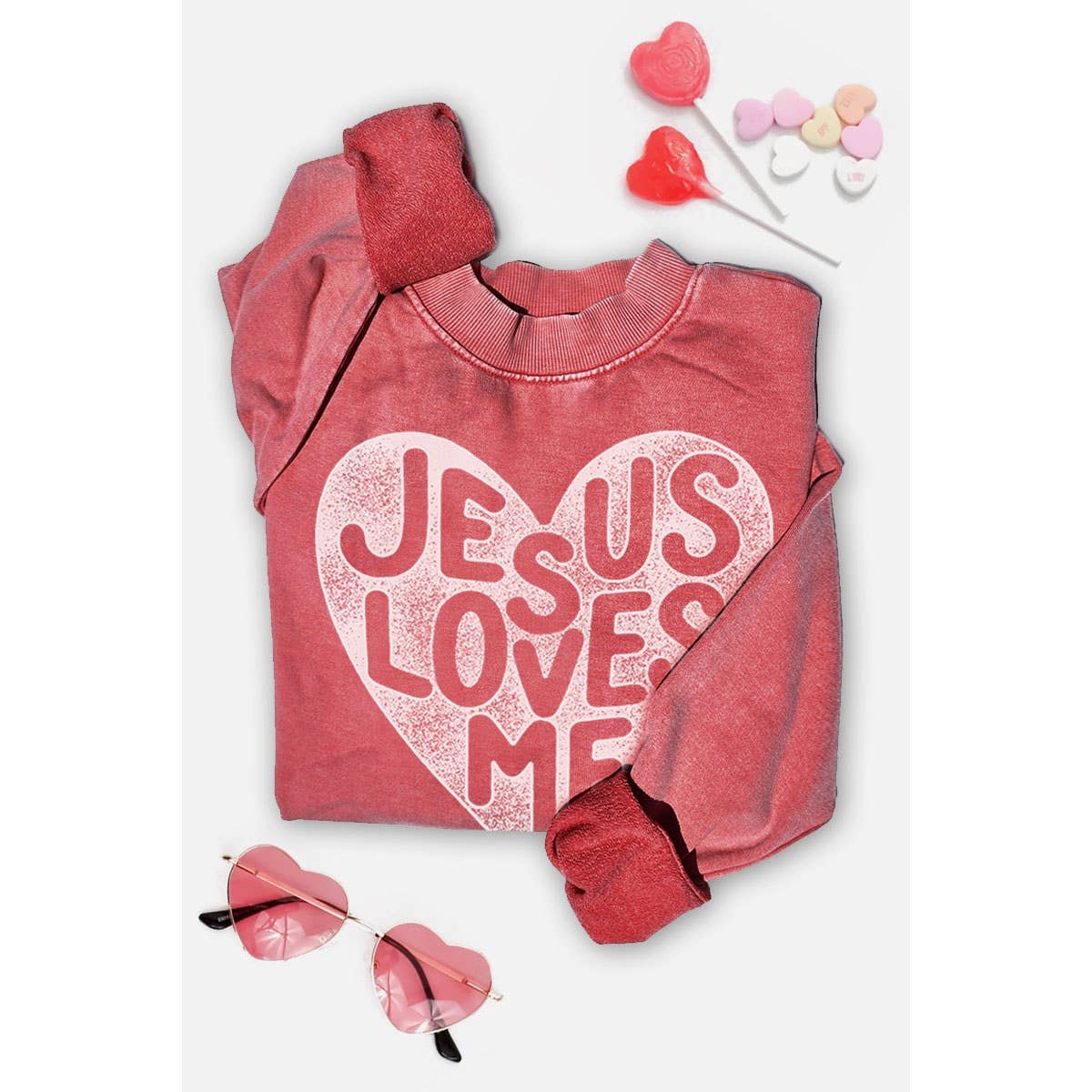 JESUS LOVES ME MINERAL GRAPHIC SWEATWHIRTS