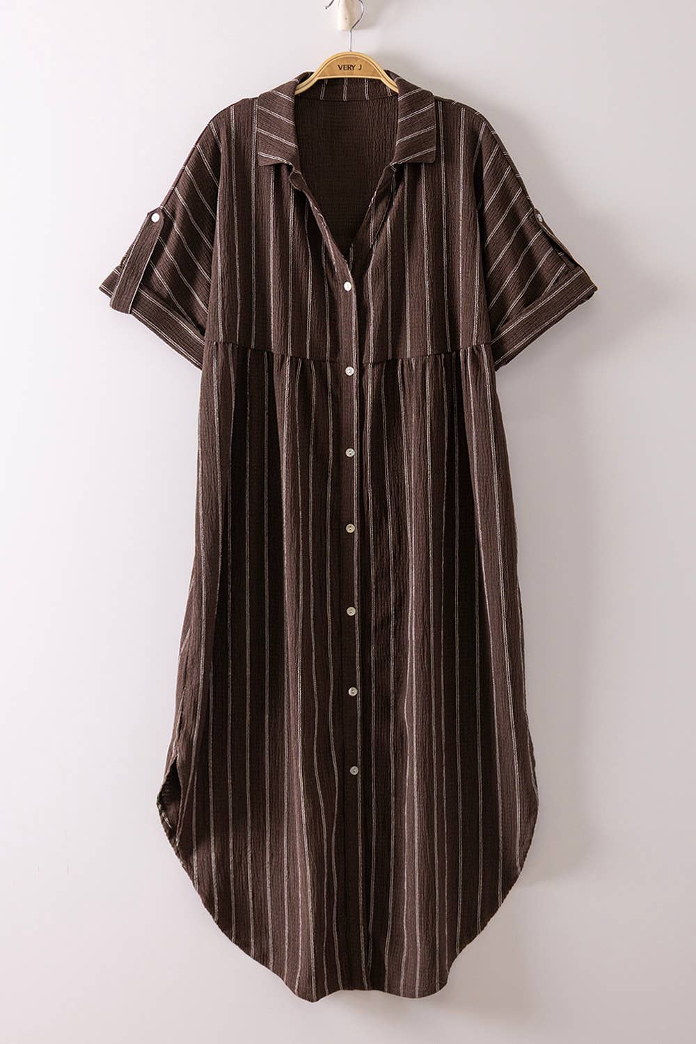 VERY J - Striped Linen Midi Button Down Shirt Dress - 926 West