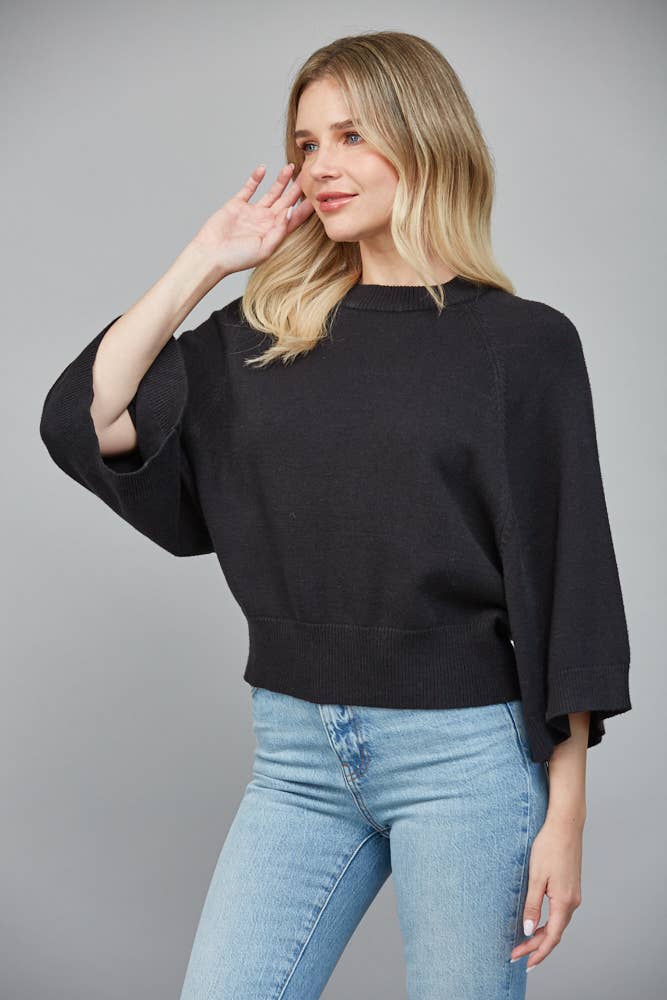 Raglan Sleeve Wide Cuff Crew Neck Sweater