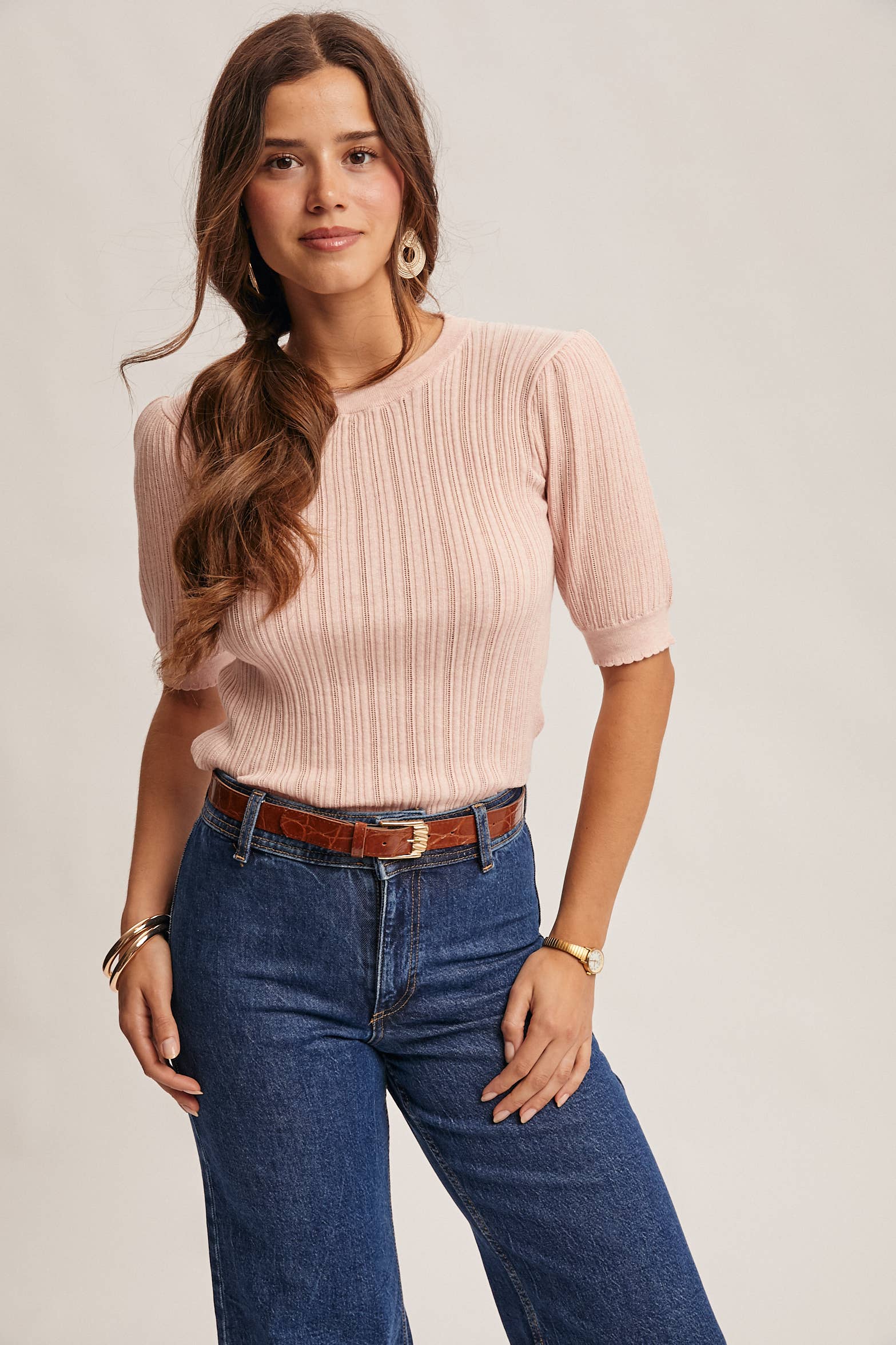 Forte- Textured Knit Puff Sleeve Top - 926 West