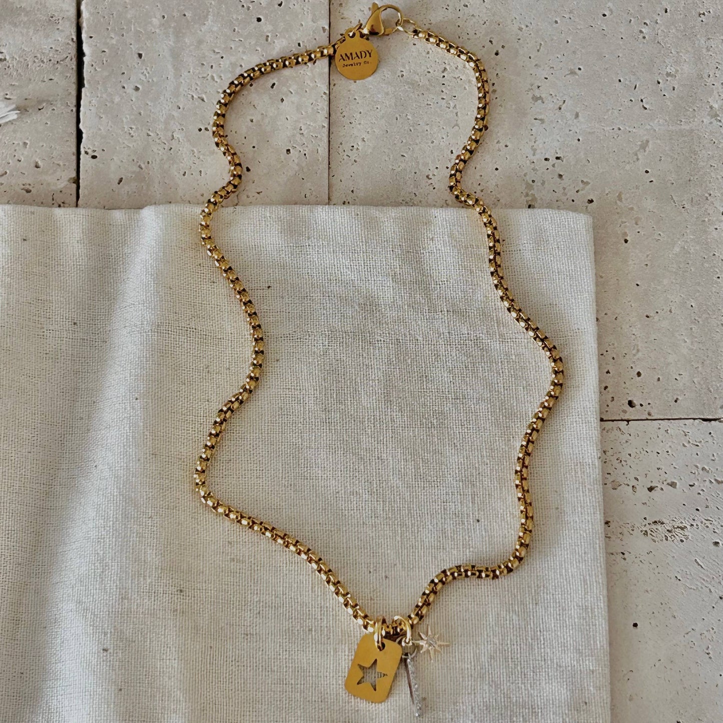 Star Tag & Crystal Bar Layering Necklace | 18K Gold Plated