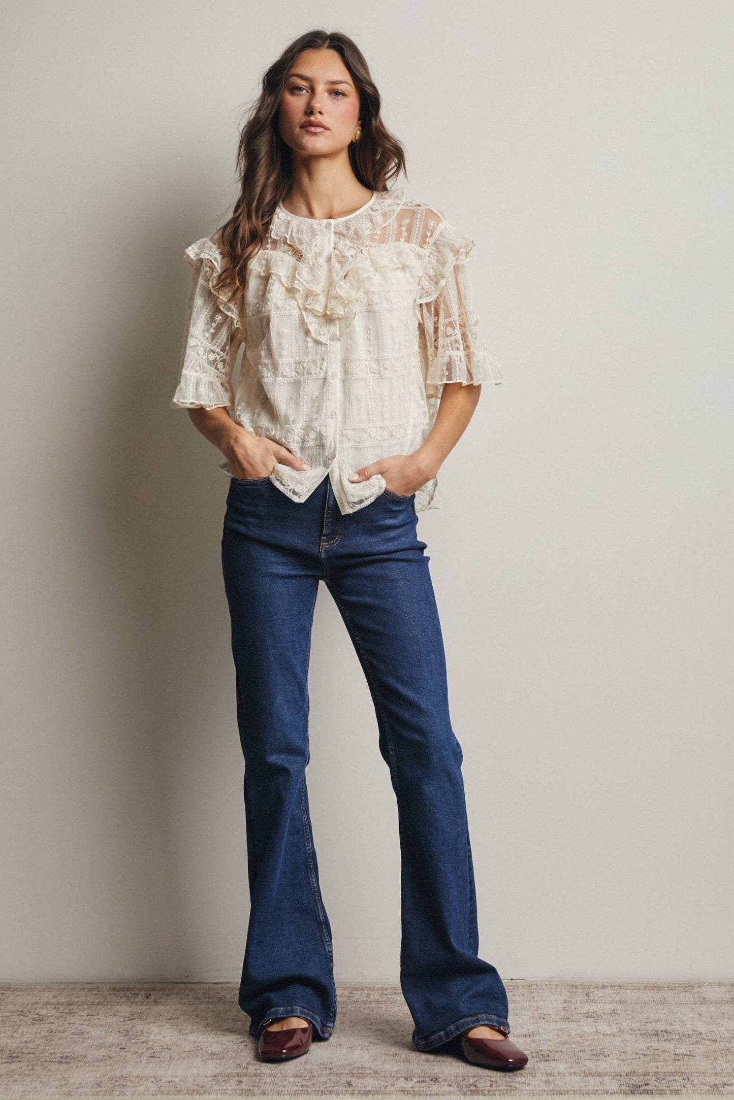 Embroidered Ruffle Lace Blouse - 926 West