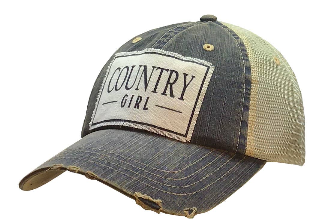 Country Girl Distressed Trucker Hat Baseball Cap Vintage Life