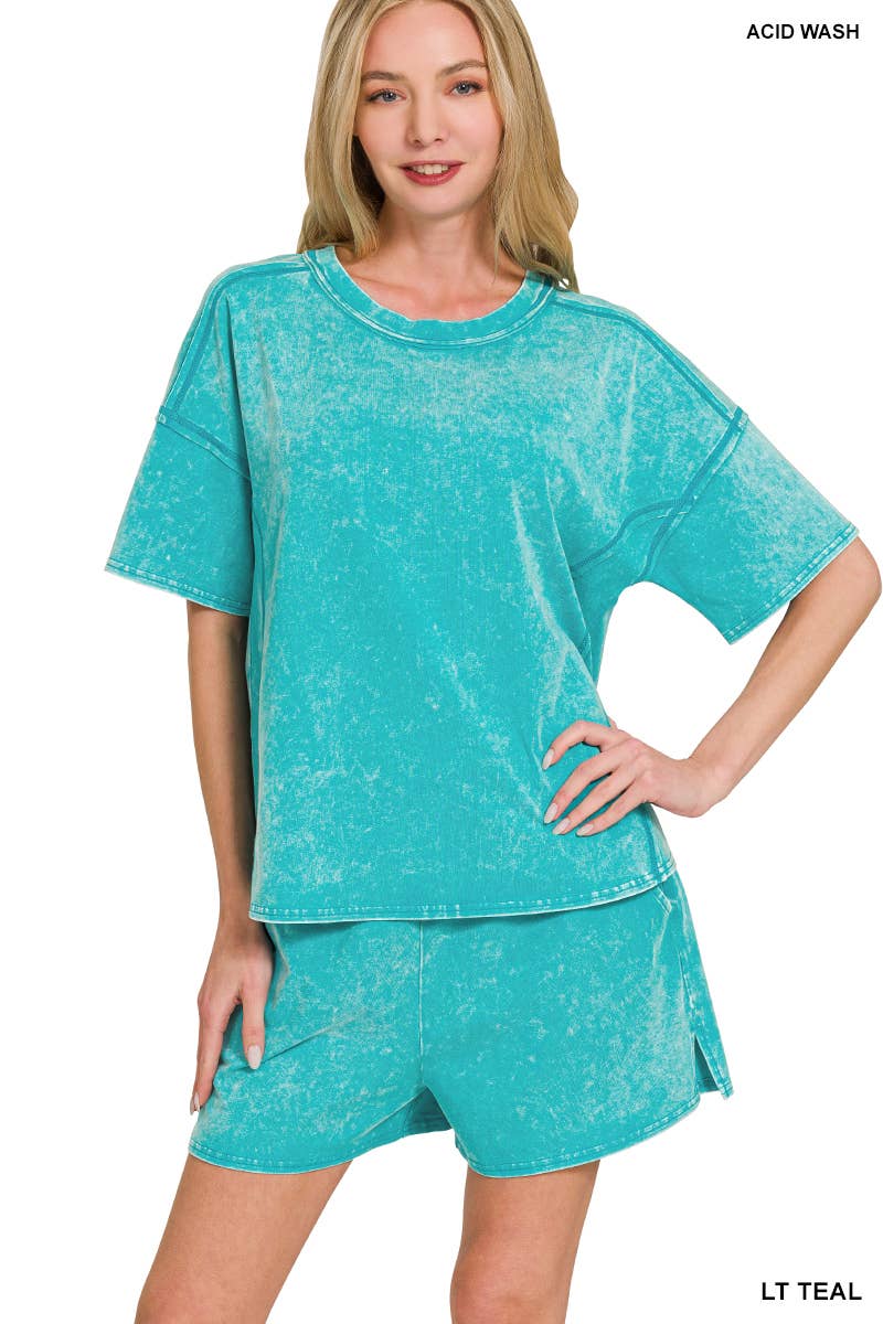 FINAL SALE- Acid Washed Short Sleeve Tee & Shorts Set 926 WEST