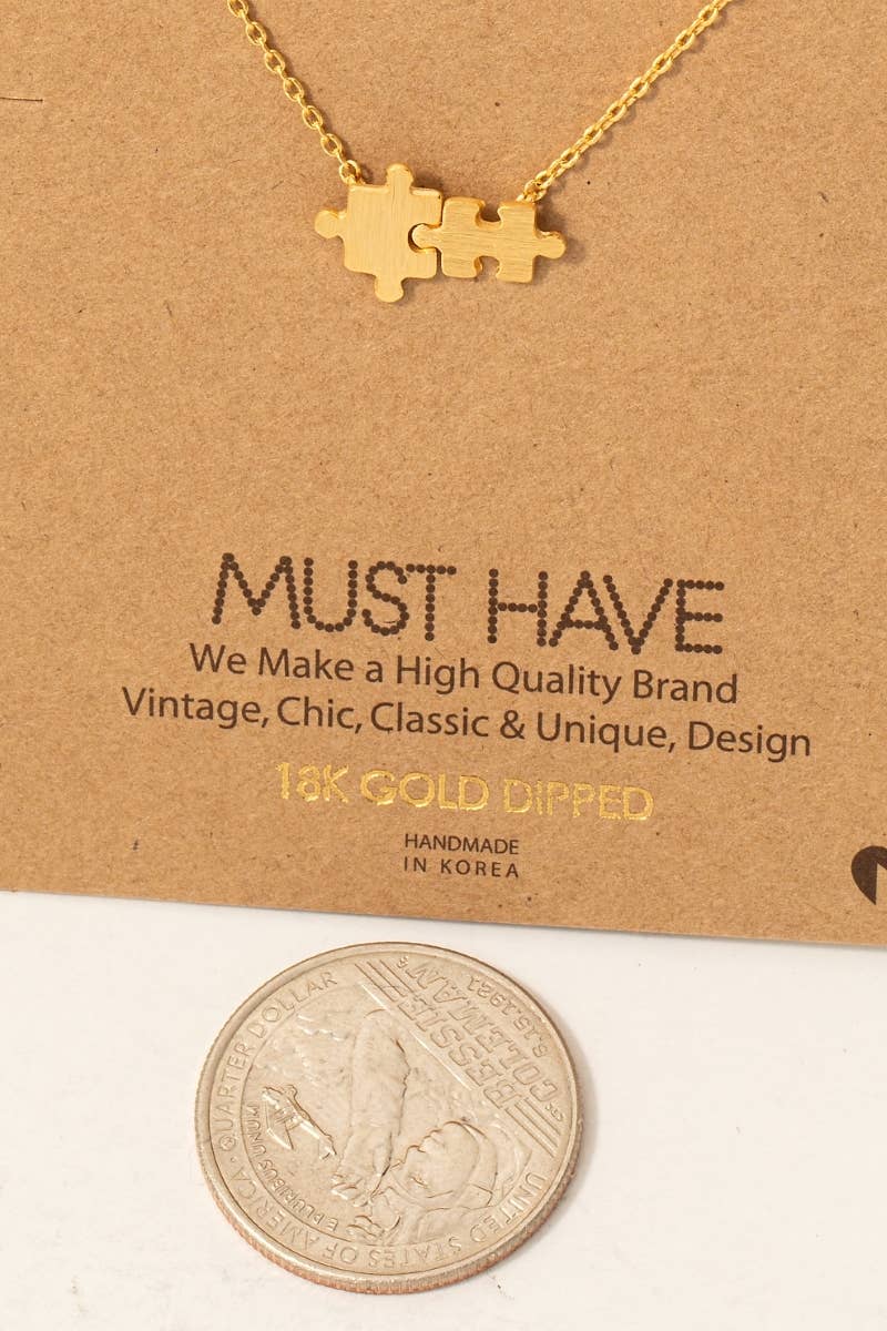Gold Dipped Brushed Puzzle Piece Pendant Necklace Fame Accessories