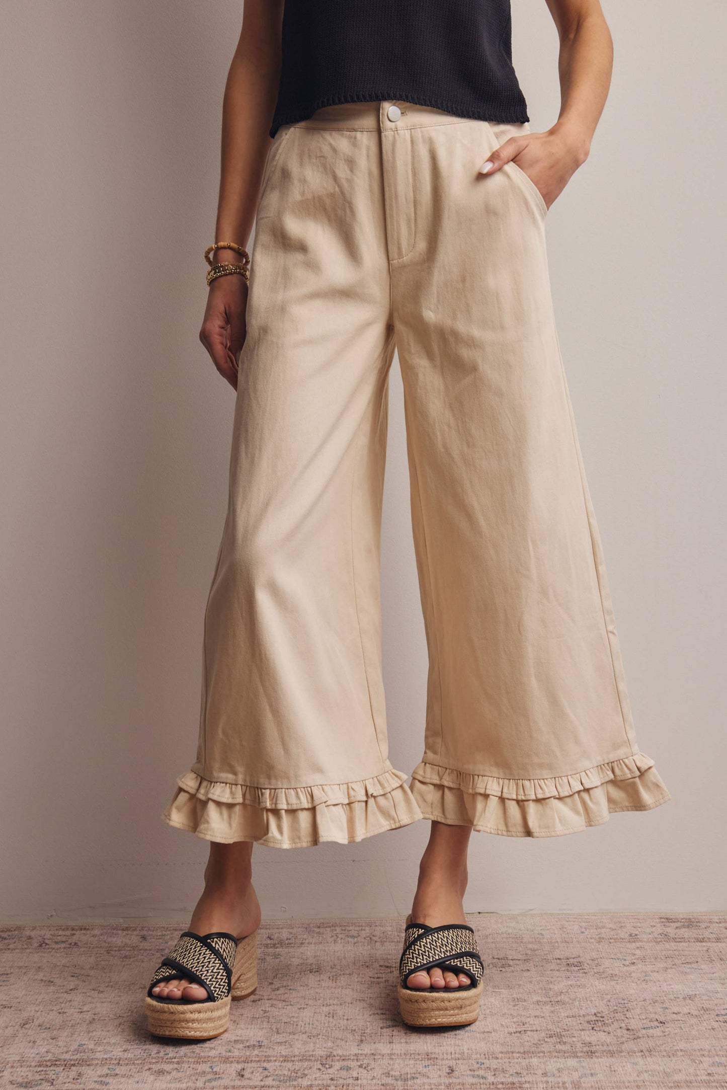 Forte - Ruffle Hem Wide-Leg Pants