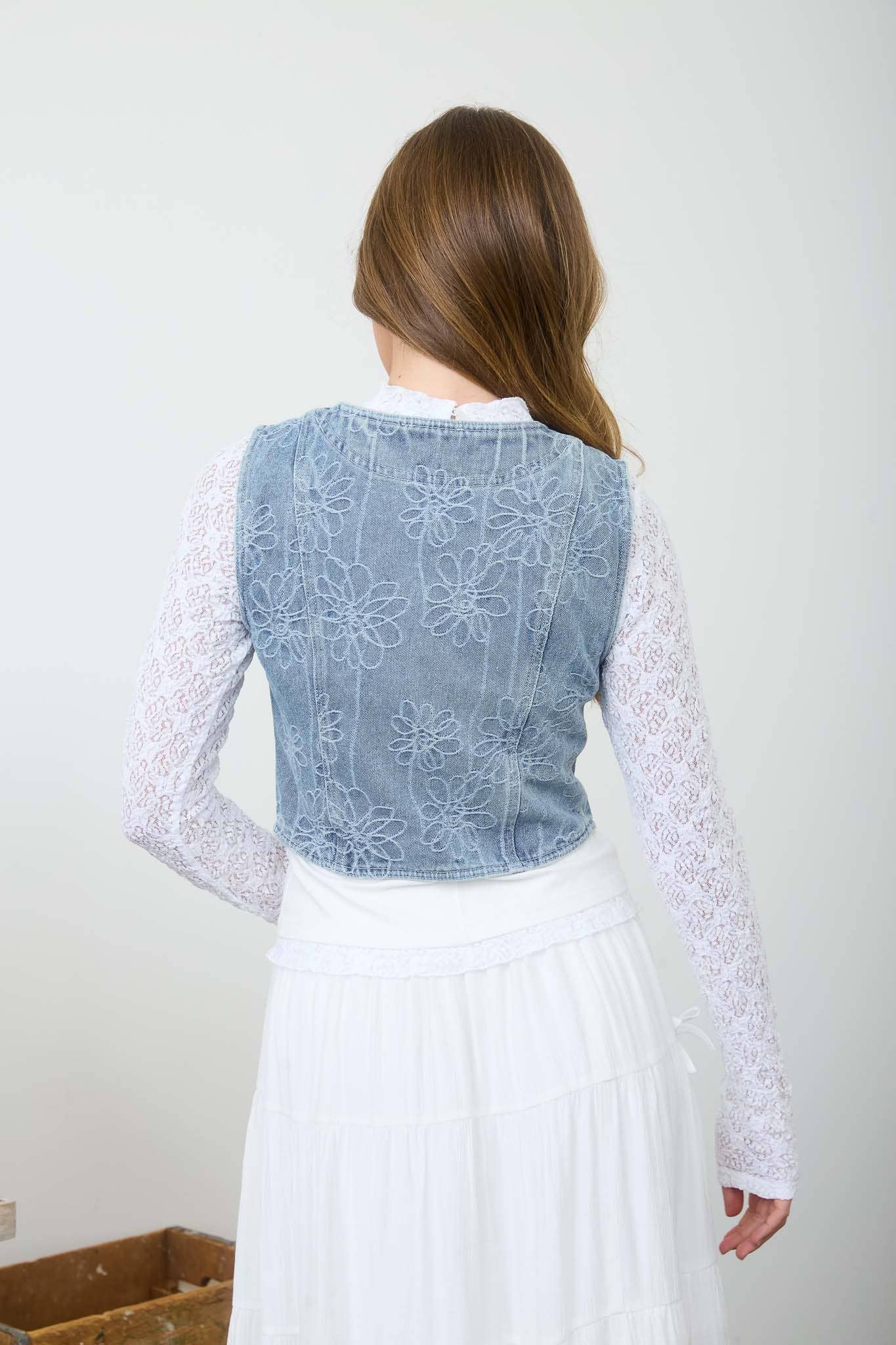 Blu Pepper  Floral Washed Denim Vest