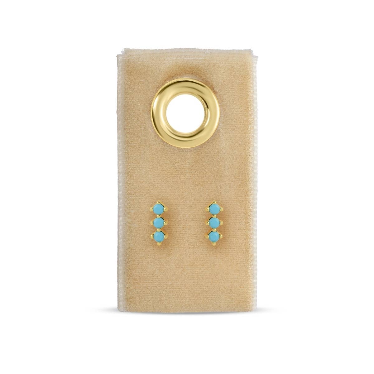 Splendid Iris Triple CZ Bar Studs on Velvet Tag Turquoise E8412