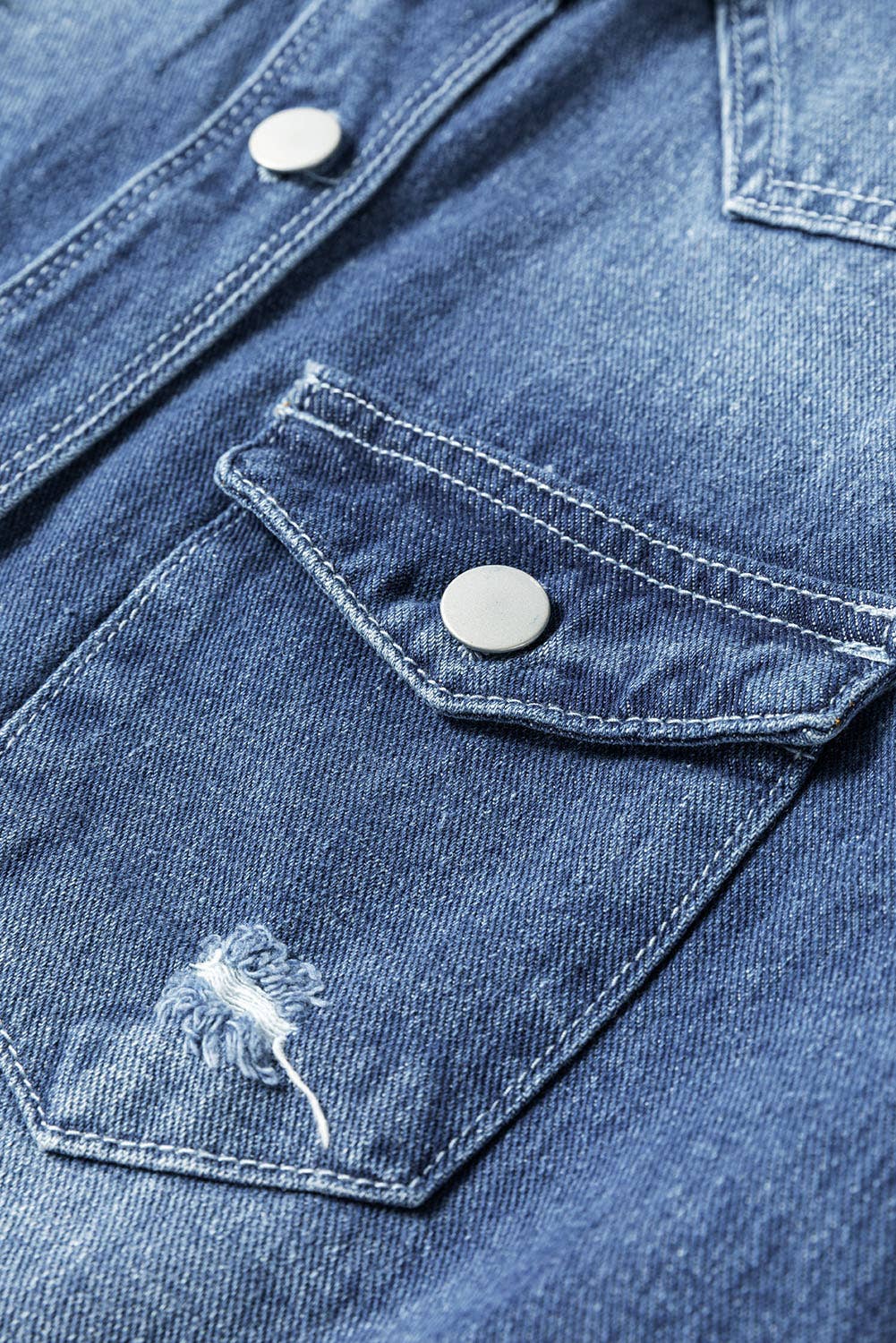 Light Wash Distressed Frayed Long Denim Jacket 926 WEST