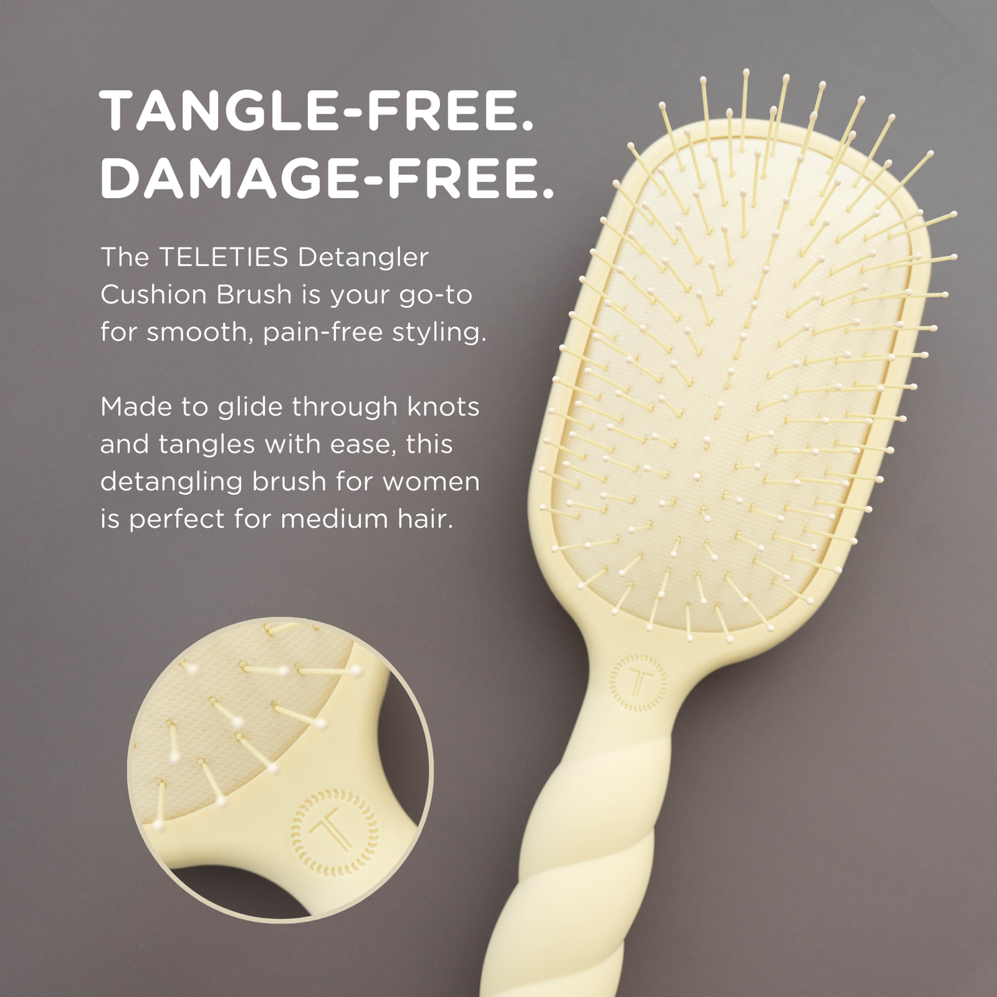Teleties - Detangler Hair Brush for Medium Hair - Tan