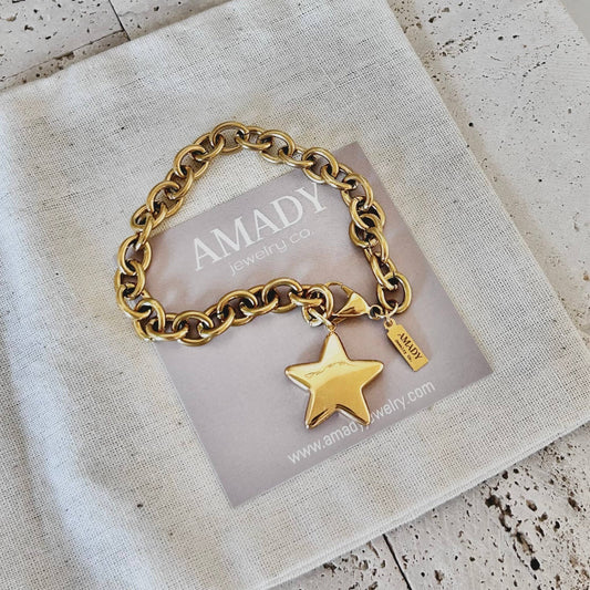 18k Gold Plated Star Pendant Bracelet – Adjustable Chain - 926 West