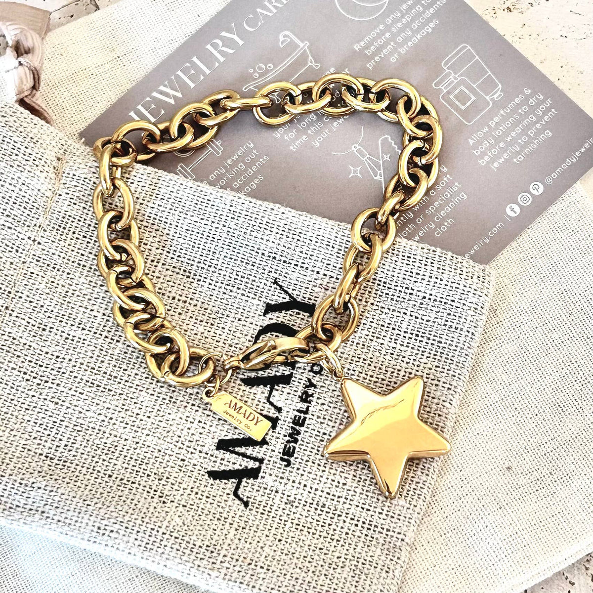 18k Gold Plated Star Pendant Bracelet – Adjustable Chain - 926 West