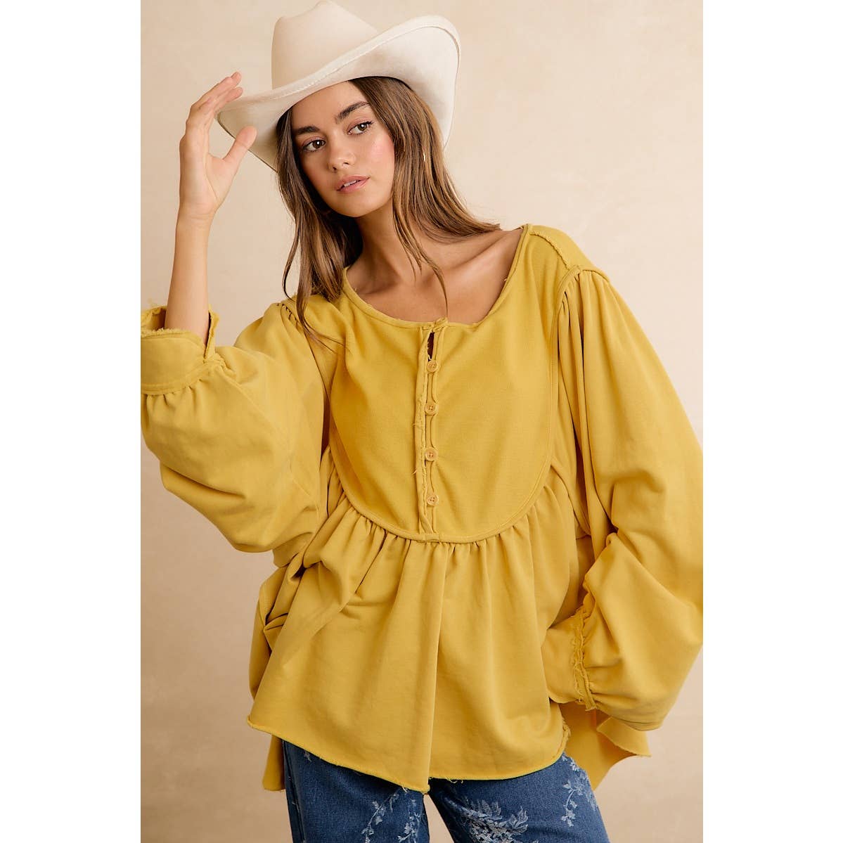 Vintage Mustard Peplum Sweatshirt
