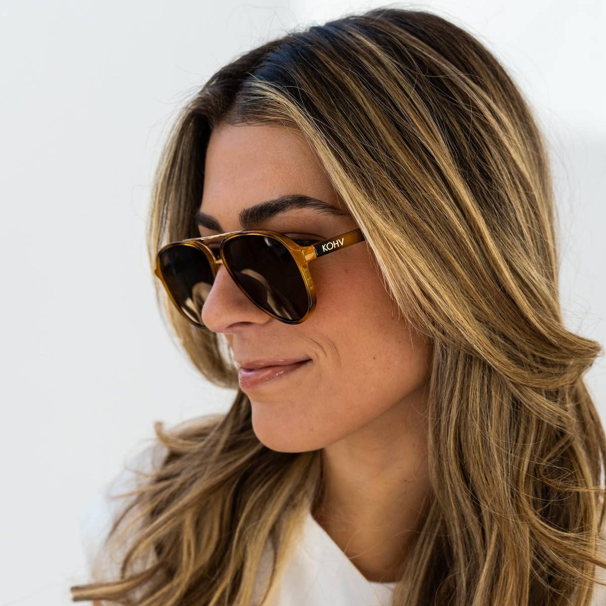 Kohv- KNOX HONEY TORTOISE Polarized Fashion Aviator Sunglasses - 926 West