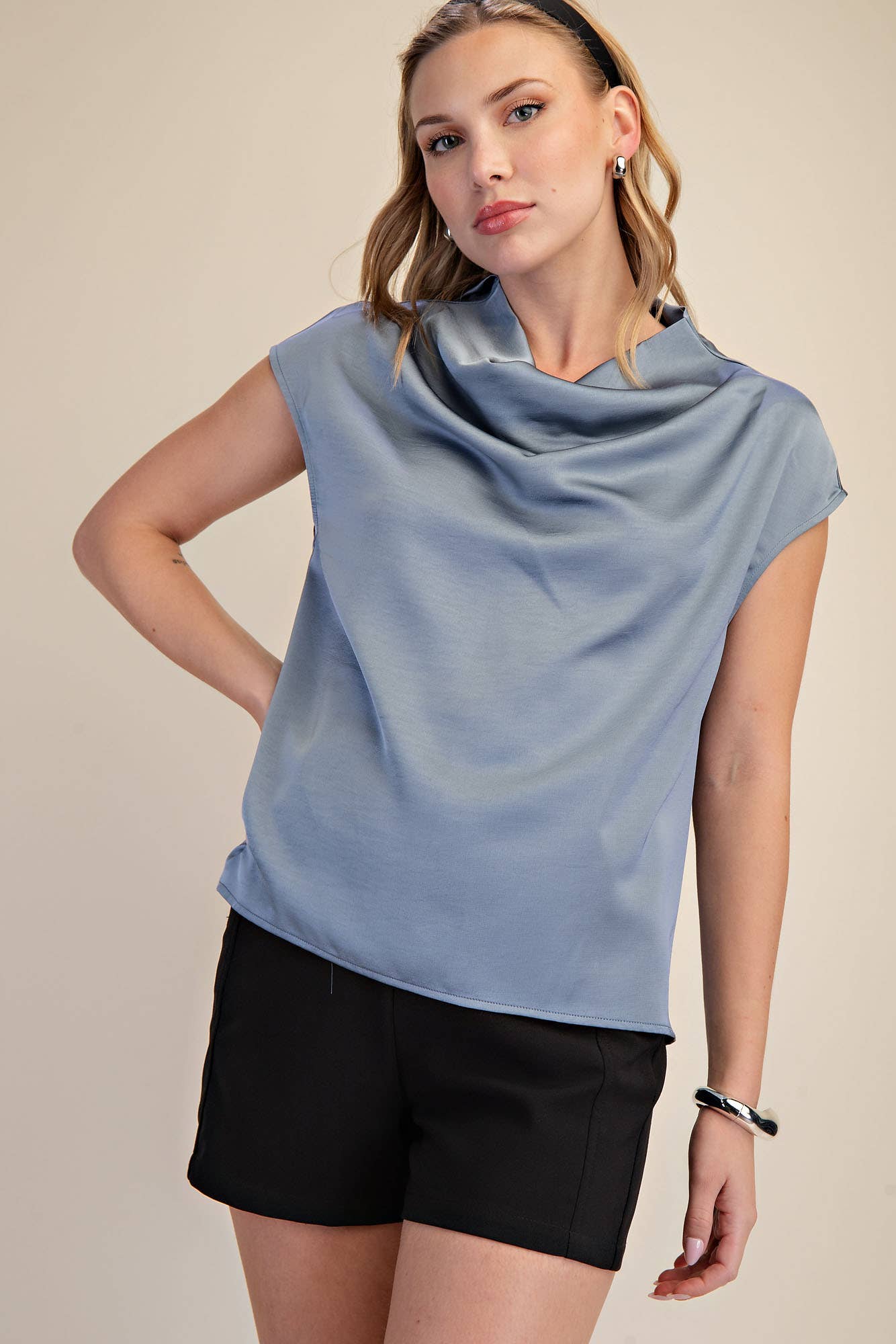 Cowl Neck Sleeveless Top - Elegant Draped Neckline Blouse