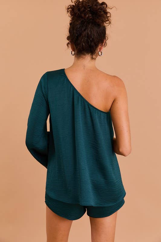 FINAL SALE- LONG SLEEVE ONE SHOULDER LAYERED TOP ROMPER 926 WEST