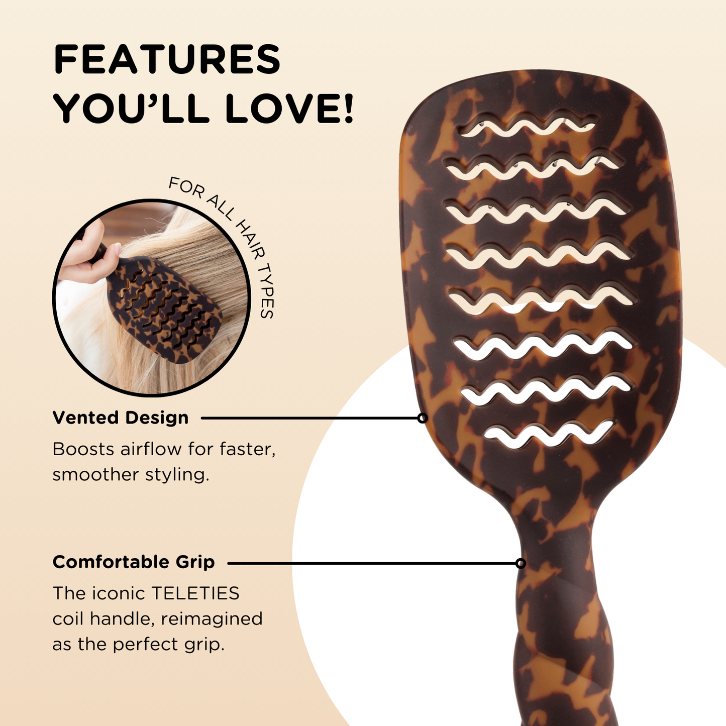 Teleties - Vented Hair Brush | Tortoise
