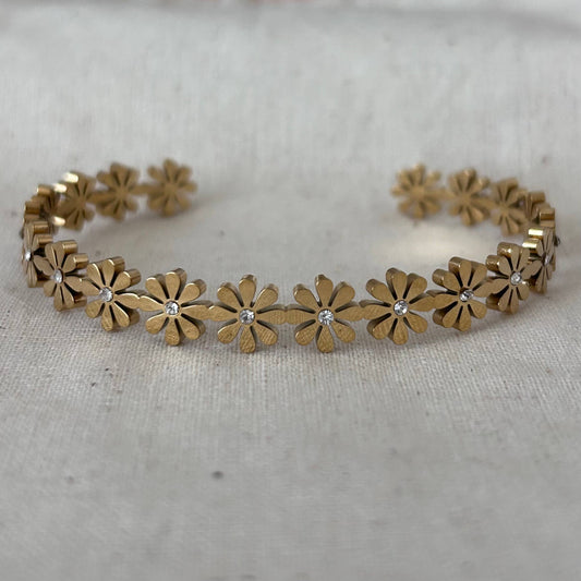 Flowers Bangle Bracelet Cuff 18k Gold stainless steel