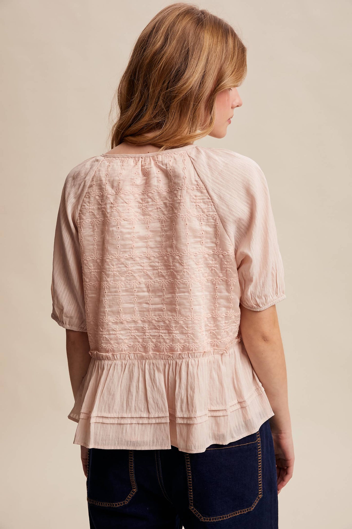 Embroidered Peplum Tie-Front Top – Petal
