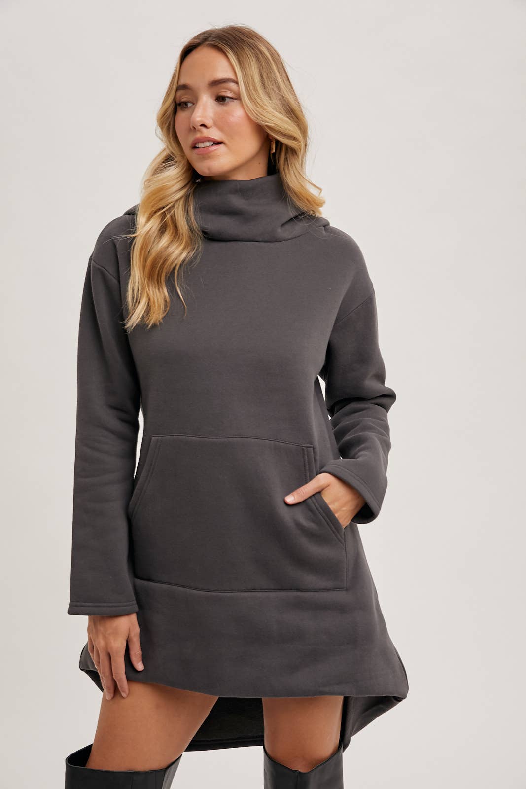 HIGH NECK HOODIE TUNIC SWEATSHIRT WITH POCKET FRONT Bluivy