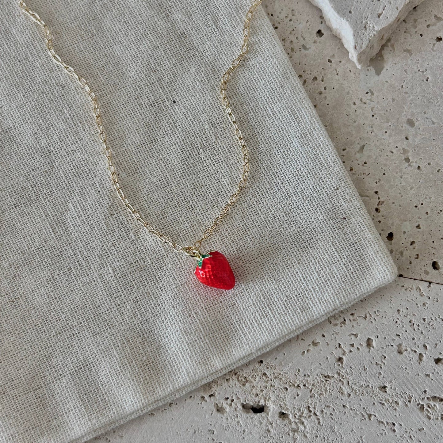 Strawberry Charm Necklace | 18K Gold Filled | Fruit Jewelry