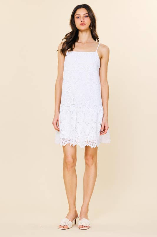 SKIES ARE BLUE - Lace Mini Dress With Scalloped Hem - 926 West
