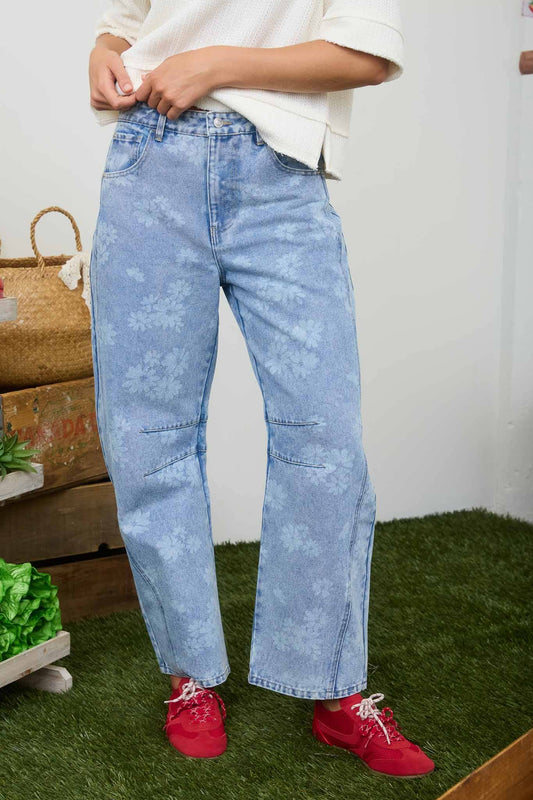 FLORAL WASHED DENIM PATTERN JEANS