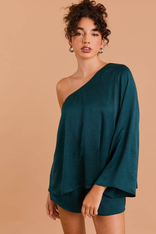 FINAL SALE- LONG SLEEVE ONE SHOULDER LAYERED TOP ROMPER 926 WEST