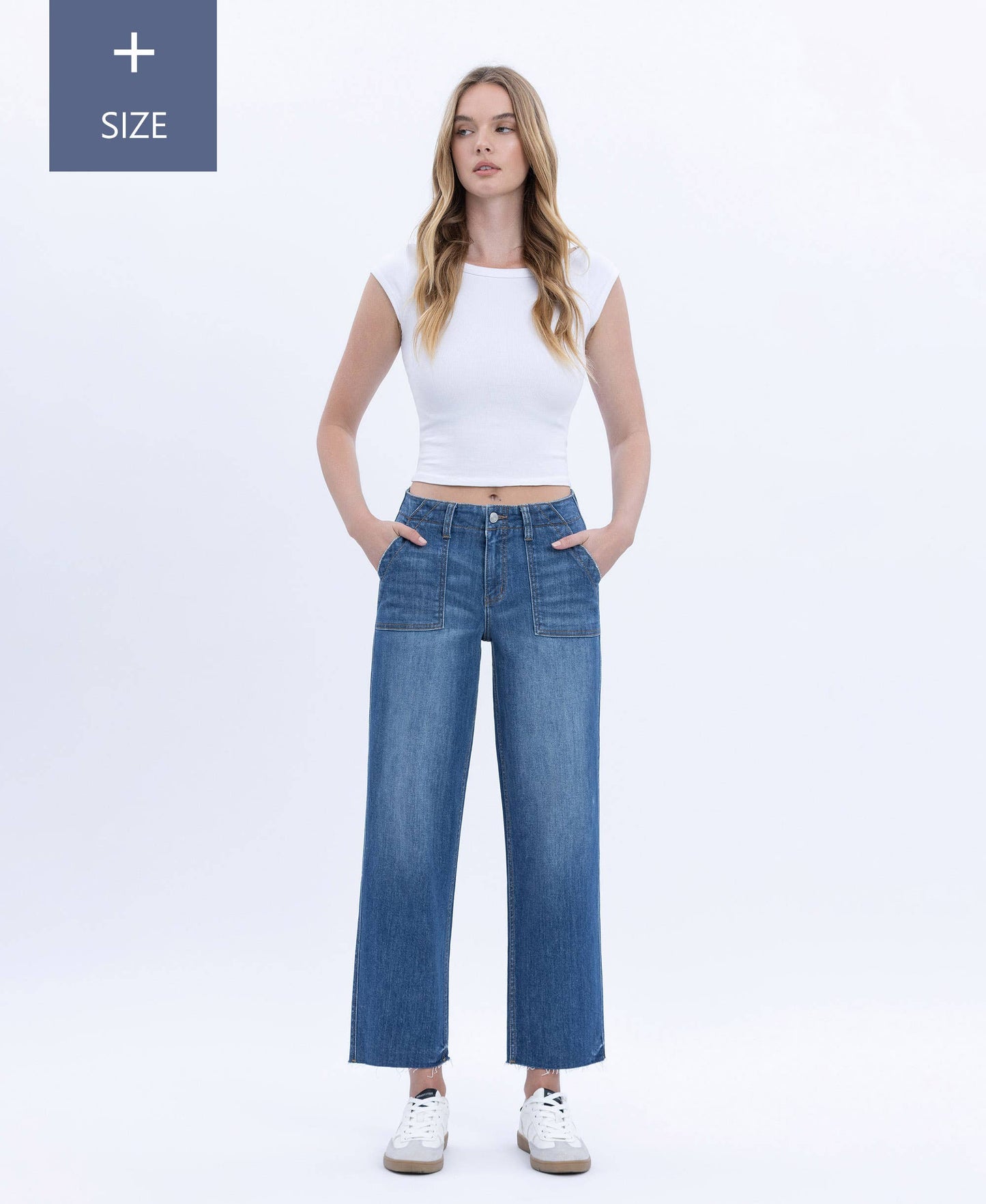 PLUS HIGH RISE CROP UTILITY POCKET STRAIGHT JEANS LV1355-P Lovervet by VERVET