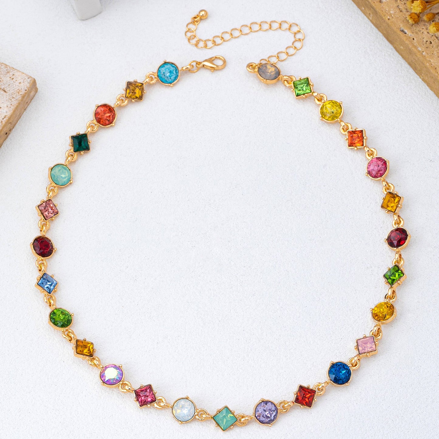 Multicolored Mixed-Shape Crystal Station Necklace
