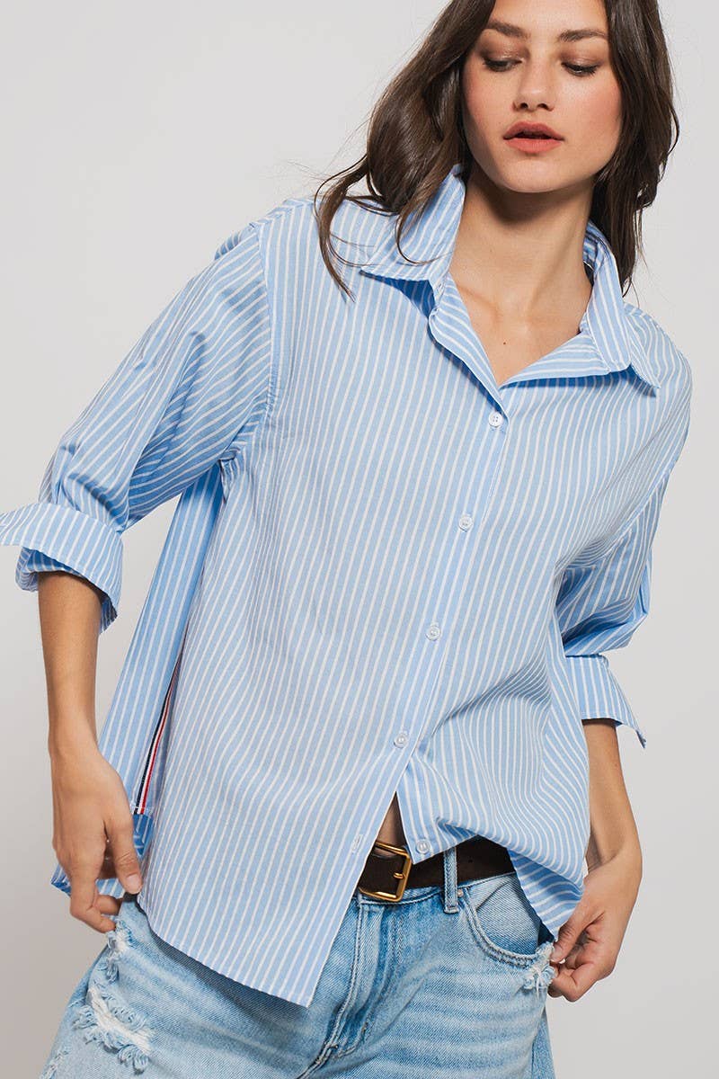 Striped Twill Tape Detail Statement Button Shirt Urban Daizy