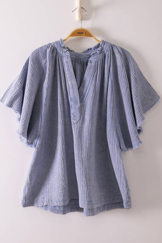 VERY J - Mineral Washed Gauze Blouse Top