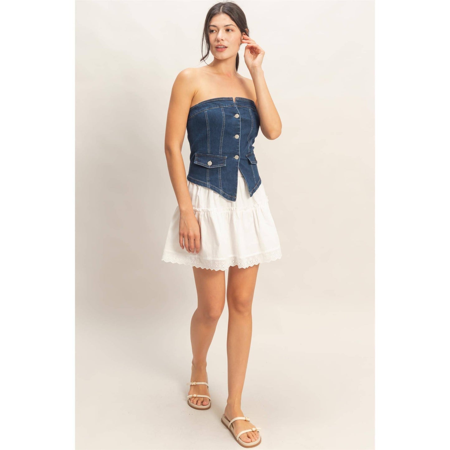 HYFVE - Strapless Button-Up Denim Top