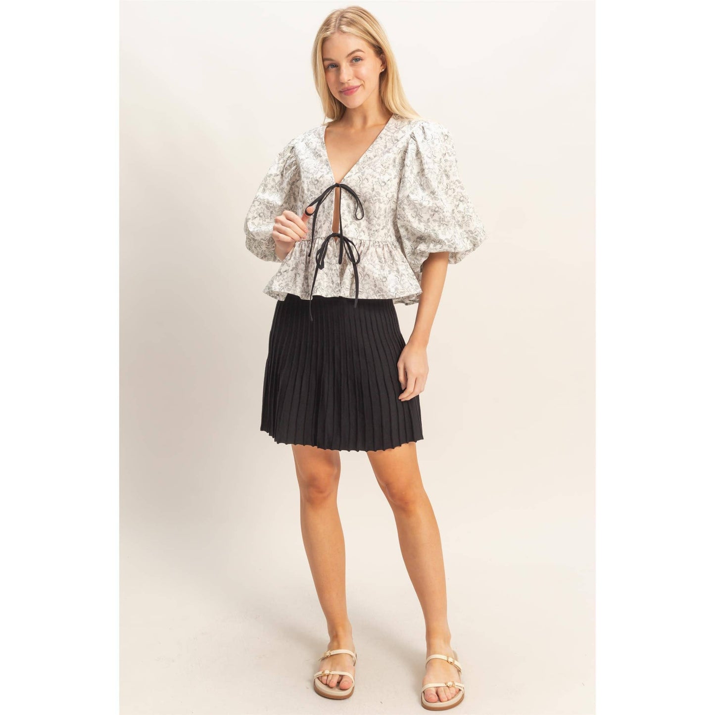 HYFVE -Floral Tie-Front Peplum Top