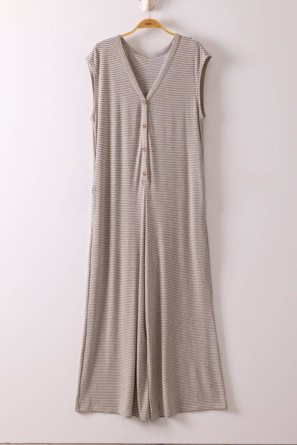 Very J - Striped Knit Button Down Jumpsuit - 926 West