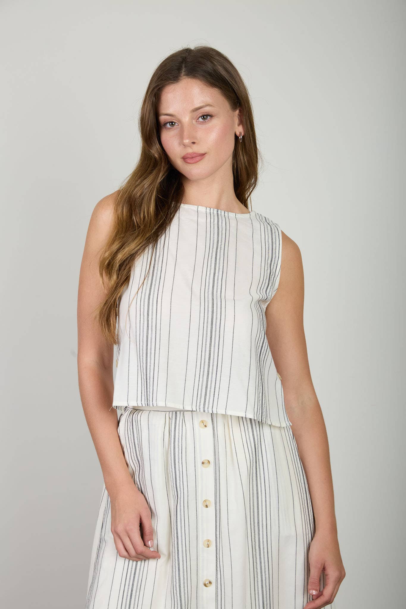 Blu Pepper - STRIPE SLEEVELESS SIDE BUTTON DETAIL TOP - 926 West