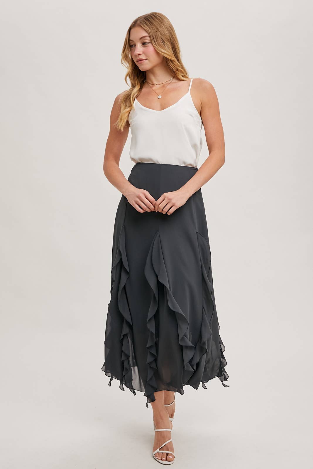 CHIFFON RUFFLED MAXI SKIRT WITH LINING Bluivy