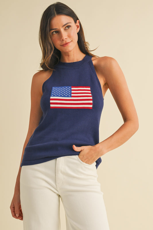 Anniewear - American Flag Halter Neck Sweater Top