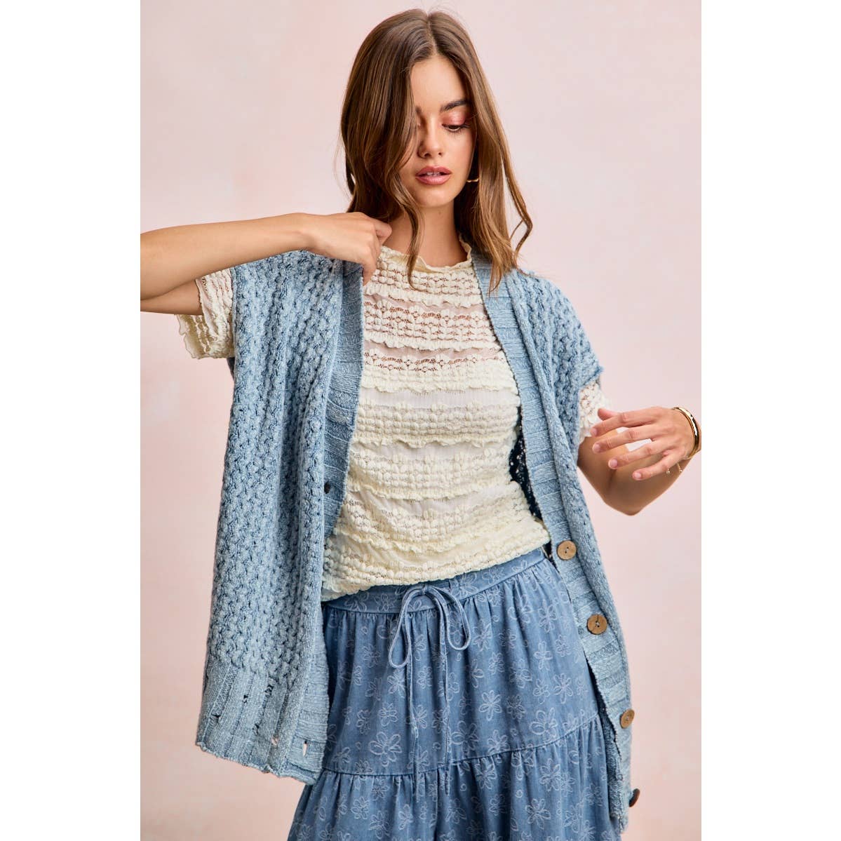 Short Sleeve Ruffle Floral Lace Top