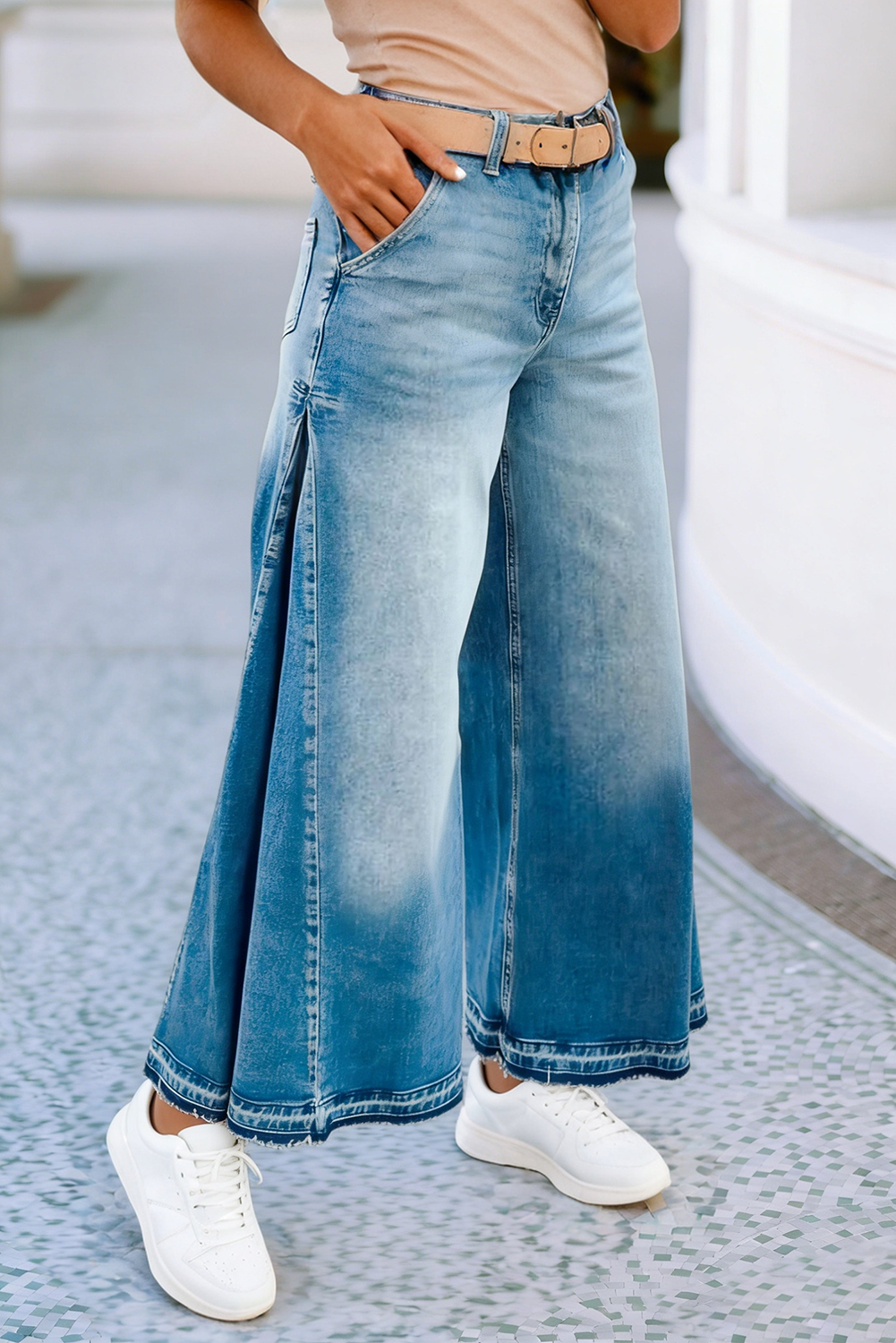 Shift Solid High Rise Wide Leg Jeans