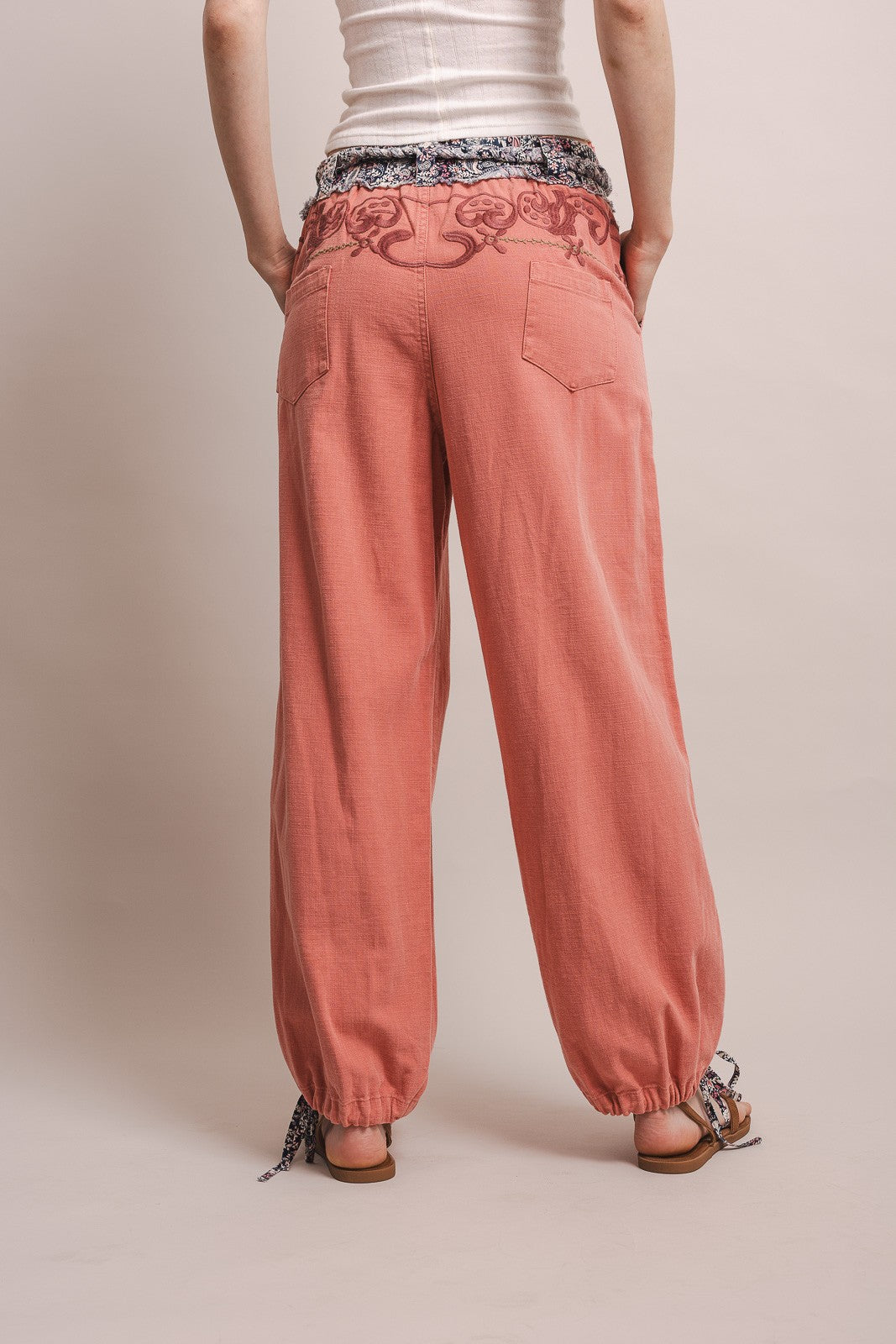 BLUEVELVET - Embroidery Pants With Braided Rope Tie Belt - 926 West