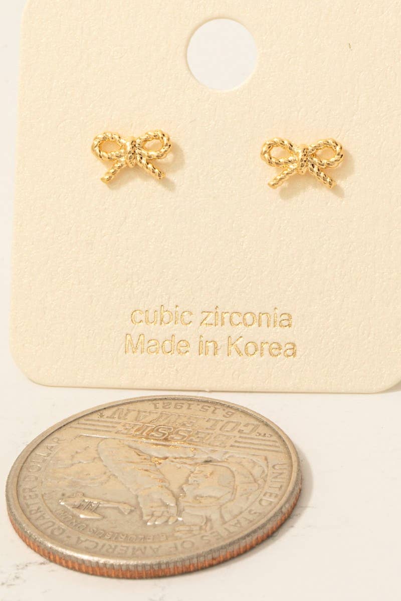 Gold Dipped Mini Bow Stud Earrings 926 WEST