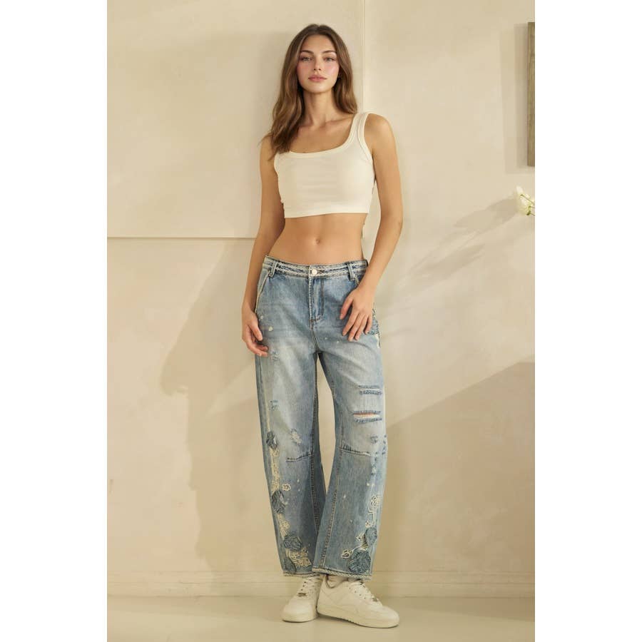 Oli & Hali Floral Embroidered Distressed Jeans