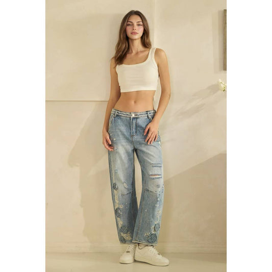 Oli & Hali Floral Embroidered Distressed Jeans