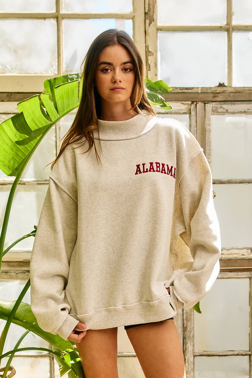 ALABAMA - Oversized Embroidered Mock Neck Sweatshirt