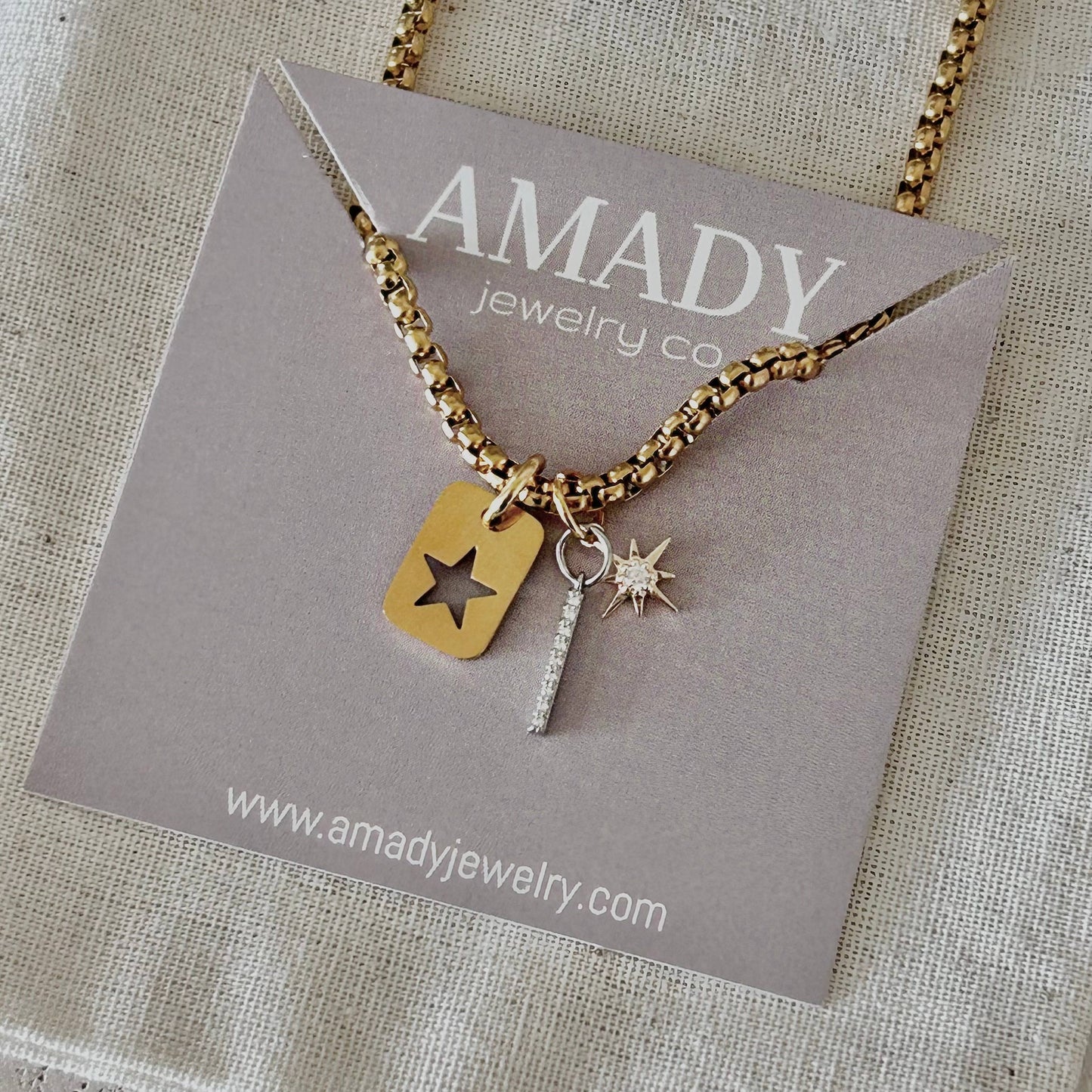 Star Tag & Crystal Bar Layering Necklace | 18K Gold Plated